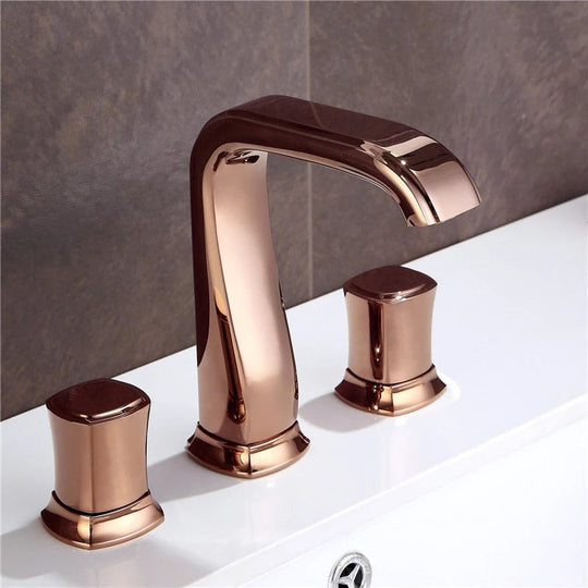 Rose Gold Bathroom Basin Faucets Brass Widespread Sink Mixer Tap Hot &amp; Cold Lavatory Crane 3 Hole