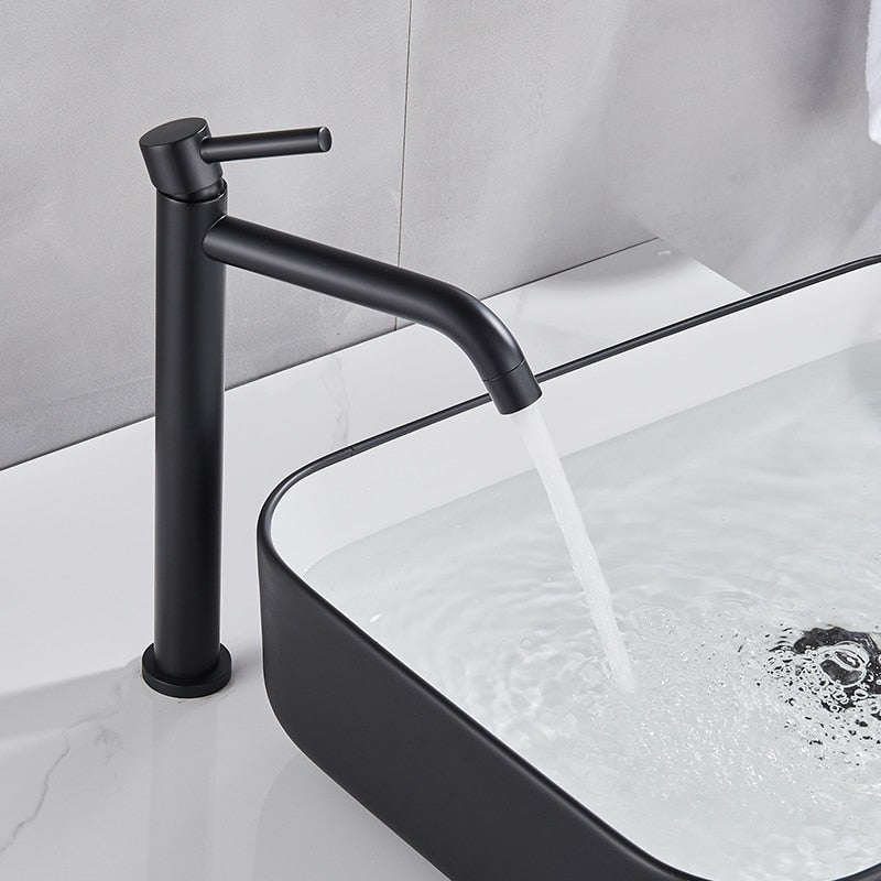 Black Chrome Tall Basin Sink Faucet Slim Bathroom Washbasin Water Mixer Tap Hot Cold Crane Faucets