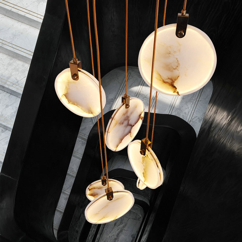 Luxury Marble Led Chandelier For Staircase Large Lobby Hallway Light Fixture Modern Home Decor Long