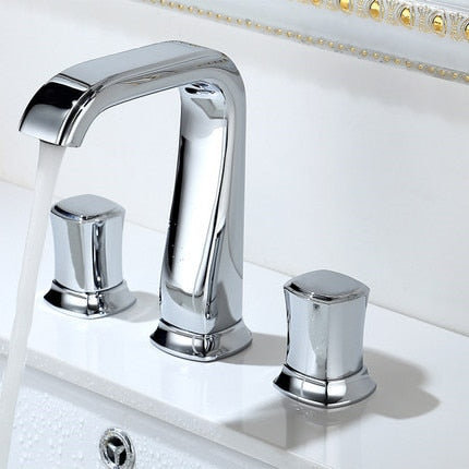 Rose Gold Bathroom Basin Faucets Brass Widespread Sink Mixer Tap Hot &amp; Cold Lavatory Crane 3 Hole