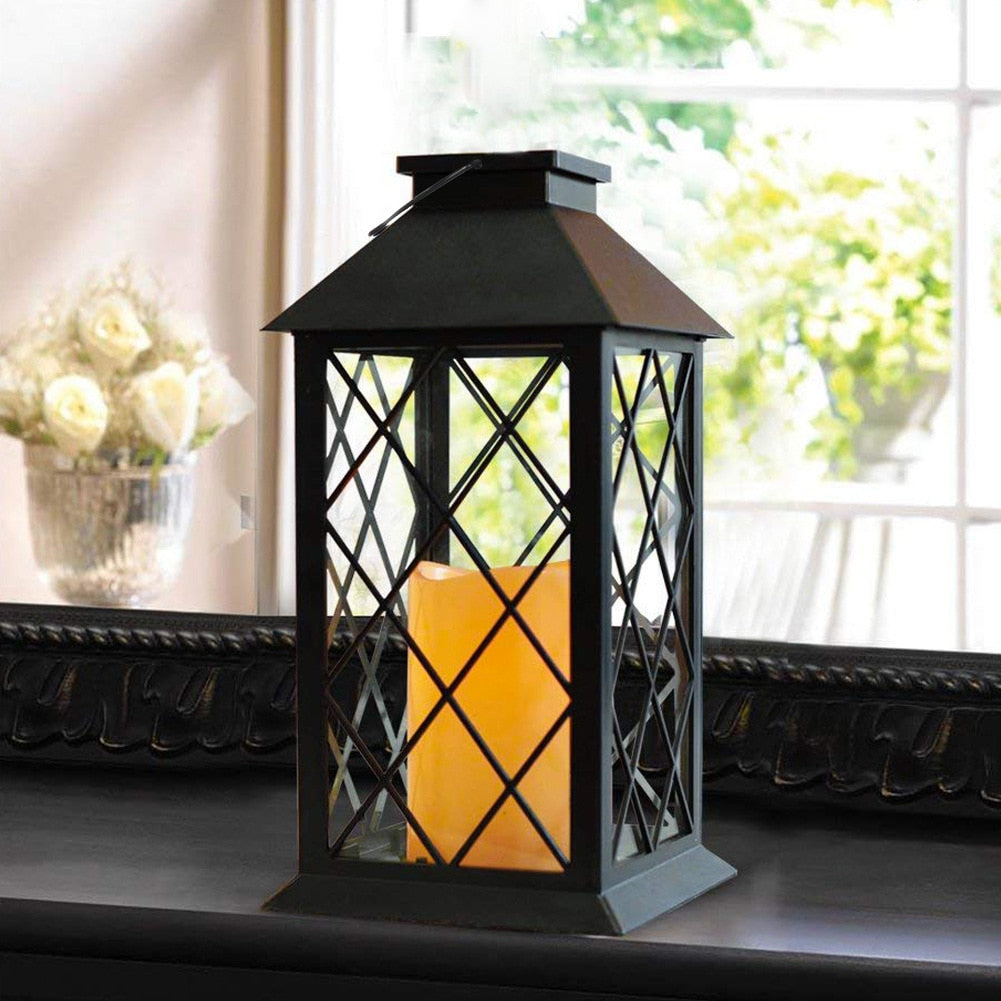 Retro Solar Powered Lamp Hanging Lanterns Warm Light Hollow Lights With Handle Outdoor Garden