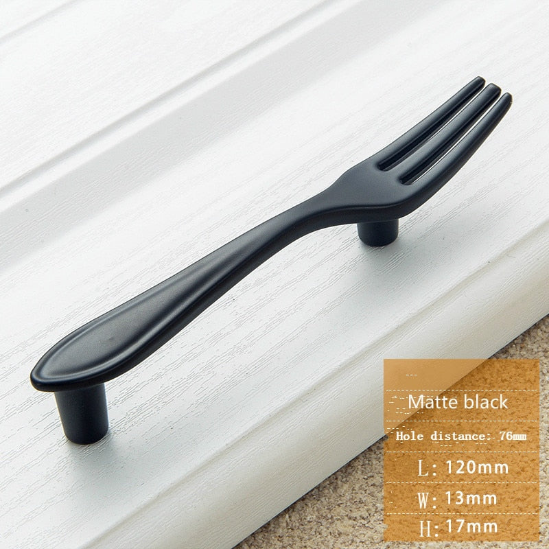 Creative Cutlery Furniture Cabinet Handle Knife And Fork Spoon Black Cupboard Kitchen Knobs Drawer