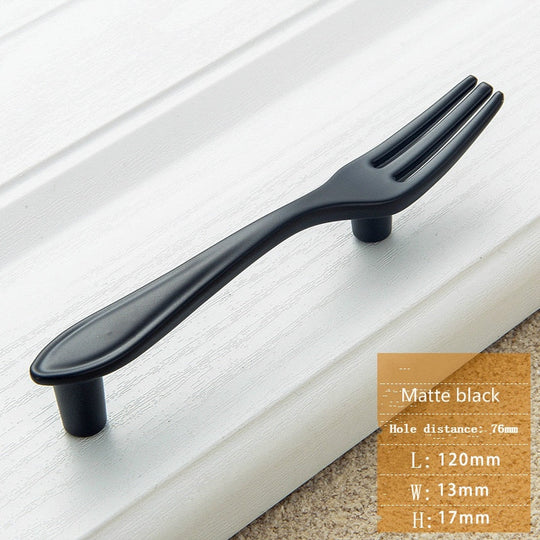 Creative Cutlery Furniture Cabinet Handle Knife And Fork Spoon Black Cupboard Kitchen Knobs Drawer