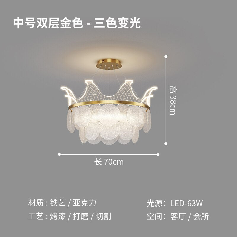 Modern Luxury Crown Chandelier Romantic Led Lustre Hanging Lamp Dimmable Pendant Lamp Living Room