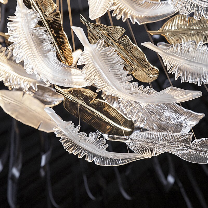 Hand Blown Glass Feather Murano Chandeliers Parts Hotel Lobby Shopping Mall Villa Ceiling