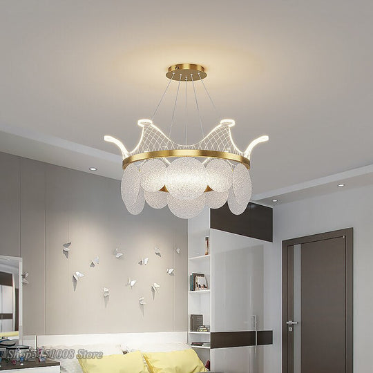 Modern Luxury Crown Chandelier Romantic Led Lustre Hanging Lamp Dimmable Pendant Lamp Living Room