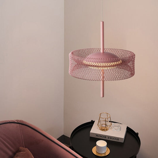 Nordic Net Pendant Light Colorful Design Deco Iron Net Pink Lamp For Living Dining Room Restaurant