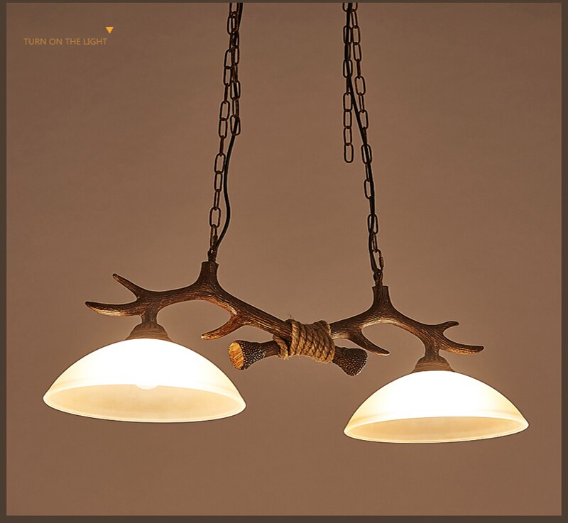 Retro Industrial Style Double Antler Chandelier Creative Resin Restaurant Droplight Lustre Cafe