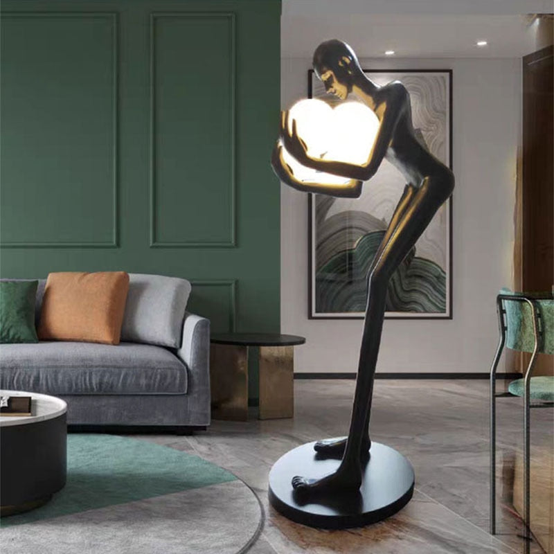 Sculptural Postmodern Humanoid Floor Lamp With Ball Holder - A Striking Art Piece For Villa Garden