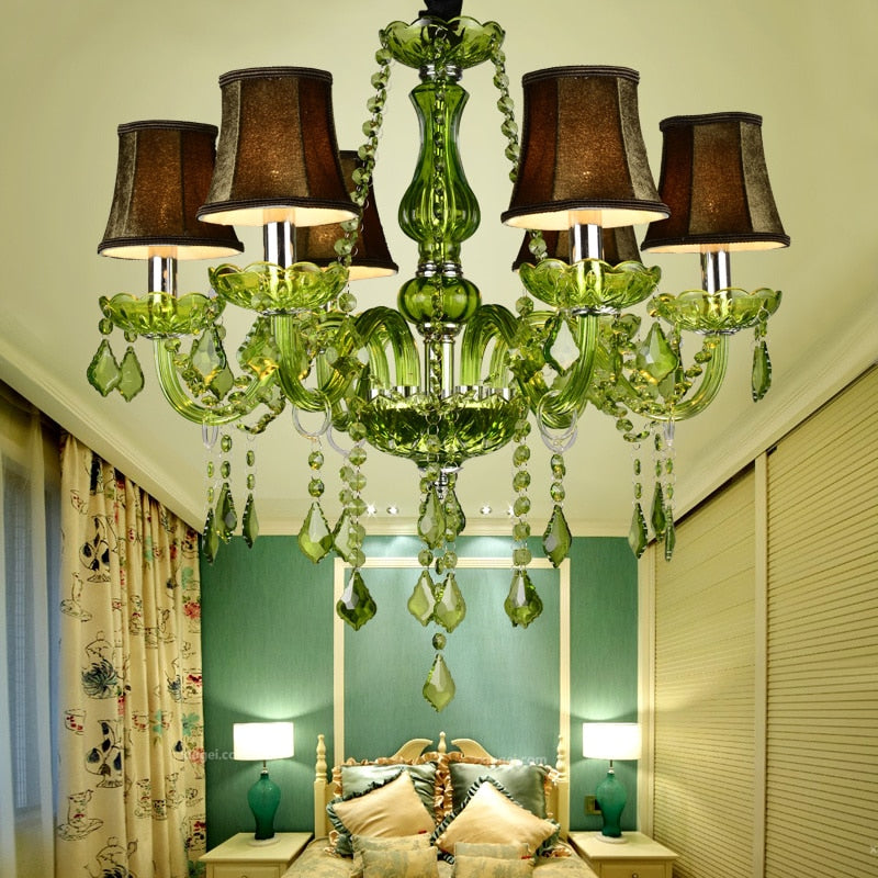 E14 Luxury Crystal Chandelier Green Wedding Parlor Bedroom Villa Suspension Light Hotel Restaurant