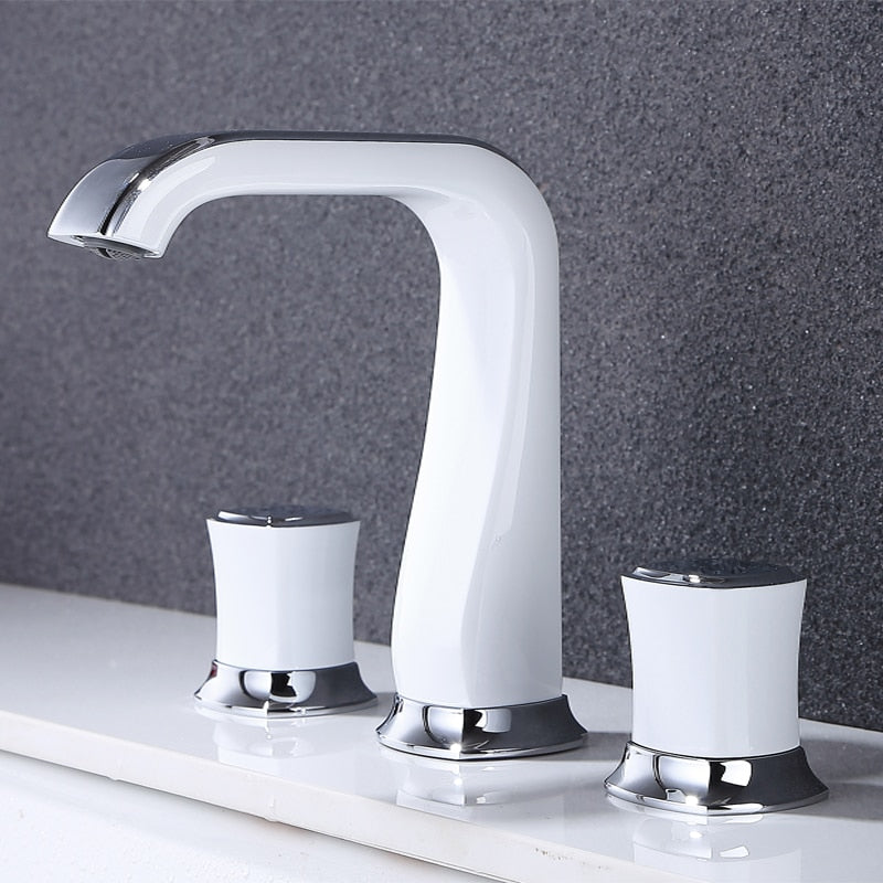 Bathroom Basin Sink Faucets Brass Widespread Mixer Tap Copper Hot &amp; Cold Lavatory Crane 3 Hole