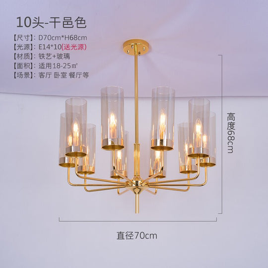 Frida - Blue Cognac Glass Led Chandeliers For Elegant Living Spaces 10 Heads / White 6000K Pendant