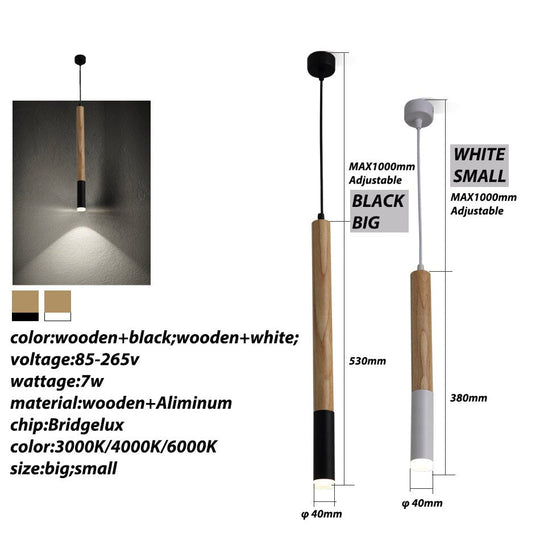 Wood Led Pendant Light 7W Hang Lamp Dining/Living Room Kitchen Island Shop Bar Cafe Droplight Long
