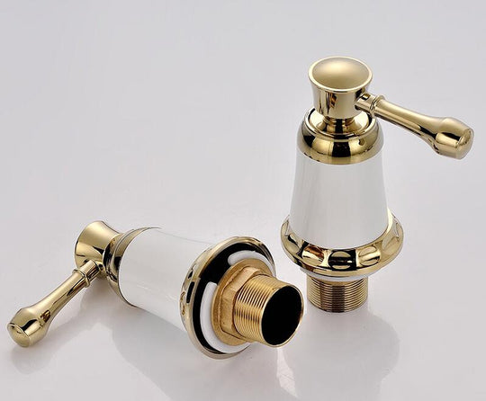 Bathroom Gold Lavatory Widespread Faucet Hot And Cold Three Holes Sink Mixer 8 Inch Sink Gold