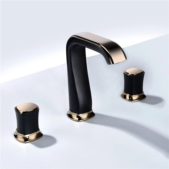 Rose Gold Bathroom Basin Faucets Brass Widespread Sink Mixer Tap Hot &amp; Cold Lavatory Crane 3 Hole