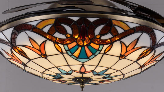 Tiffany - Style Invisible Ceiling Fan Lamp - Retro Mediterranean Design With Remote Control Fans