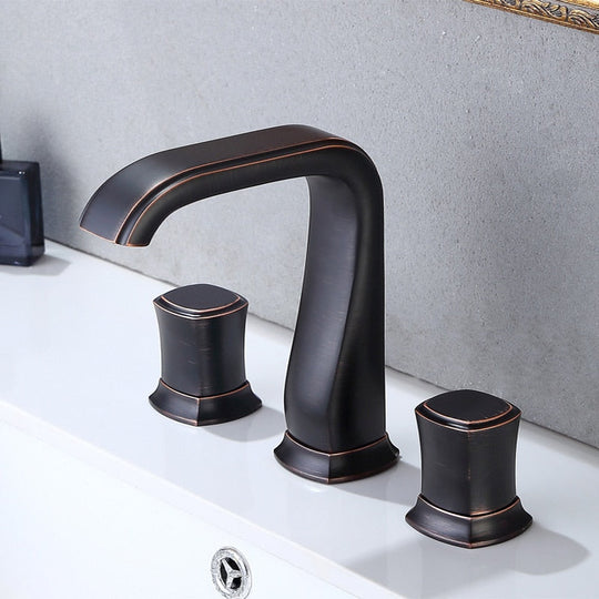 Bathroom Basin Sink Faucets Brass Widespread Mixer Tap Copper Hot &amp; Cold Lavatory Crane 3 Hole