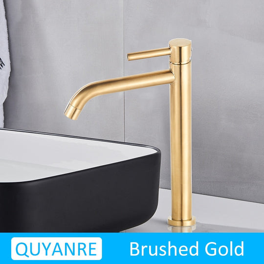 Black Chrome Tall Basin Sink Faucet Slim Bathroom Washbasin Water Mixer Tap Hot Cold Crane Brushed