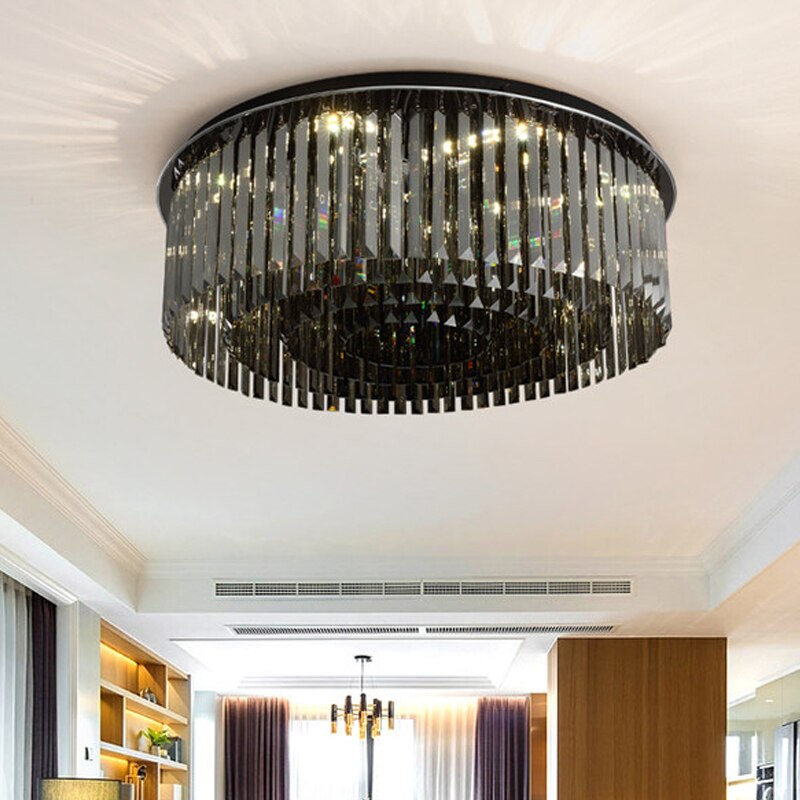 Modern Crystal Chandelier For Ceiling Luxury Round Smoky Gray Cristal Lamps Bedroom Living Room