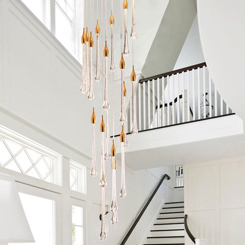 Luxury Pendant Lights Kitchen Island Lighting Rectangle Hanging Lamps Crystal Led Large Staircase