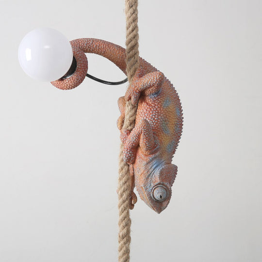 Artistic Resin Chameleon Pendant Light - White Hemp Rope Lamp For Living Room Study Unique Led