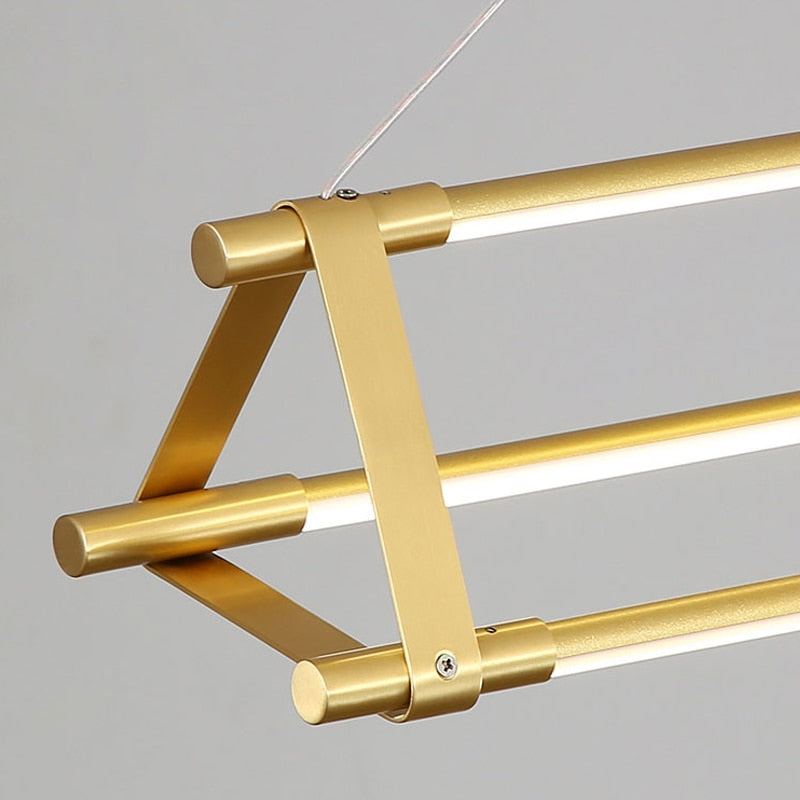 Modern Simple Copper Led Long Chandelier Restaurant Coffee Shop Front Desk Office Creative
