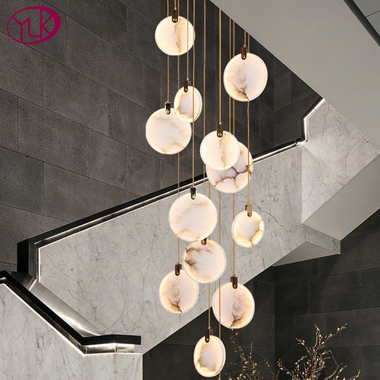 Luxury Marble Led Chandelier For Staircase Large Lobby Hallway Light Fixture Modern Home Decor Long