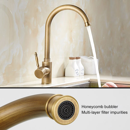 Antique Bronze Kitchen Faucet Hot Cold Water Mixer Crane Deck Mounted Single Hole Sink Tap 360