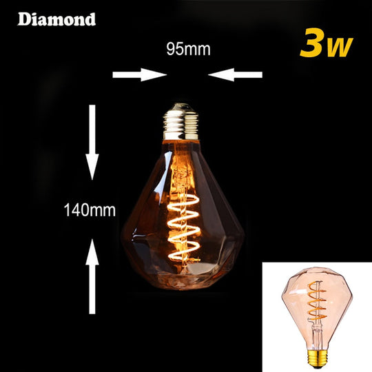 Retro Dimmable Led Edison Bulb E27 3W Gold Spiral Filament St64 G125 Ampoule Lamp Incandescent