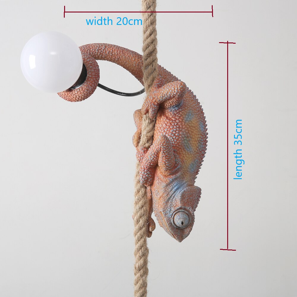 Artistic Resin Chameleon Pendant Light - White Hemp Rope Lamp For Living Room Study Unique Led