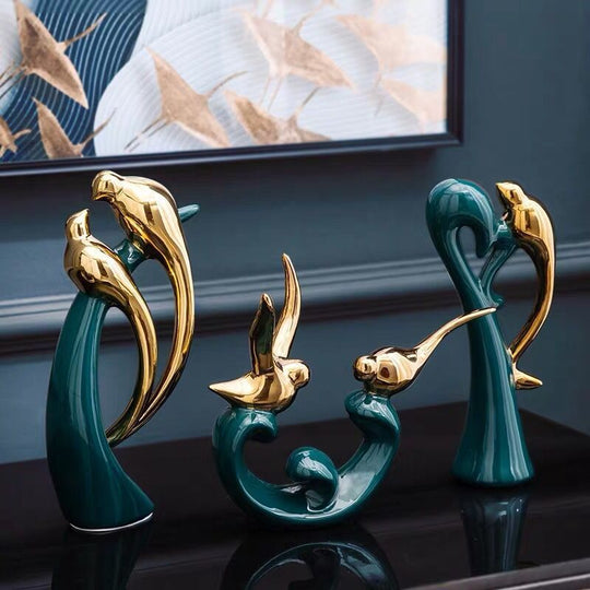 Nordic Love Bird Figurines - Modern Ceramic Statues For Living Room Home Decoration Decor Essentials