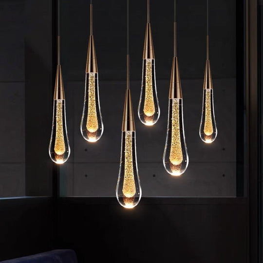Modern Crystal Led Chandelier Lighting Hanglamp Drop Light Restaurant Bar Staircase Lamp Loft Art