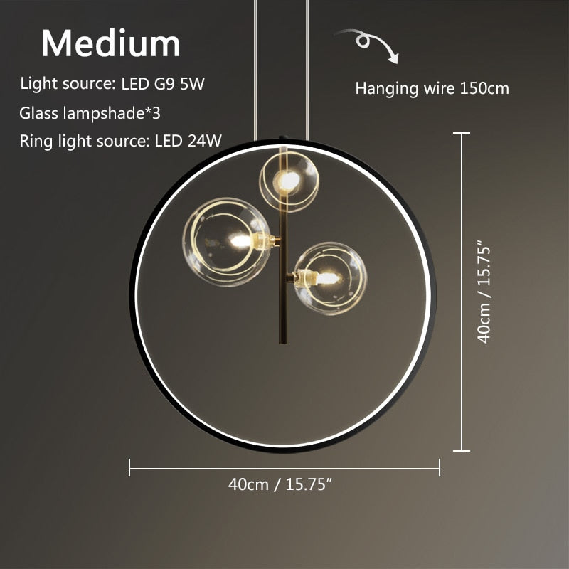Nordic Pendant Lamp Led 28 48Cm Circle Ceiling Hanging Chandelier Black Loft Living Dining Room