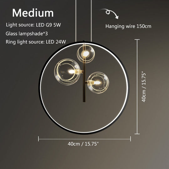 Nordic Pendant Lamp Led 28 48Cm Circle Ceiling Hanging Chandelier Black Loft Living Dining Room