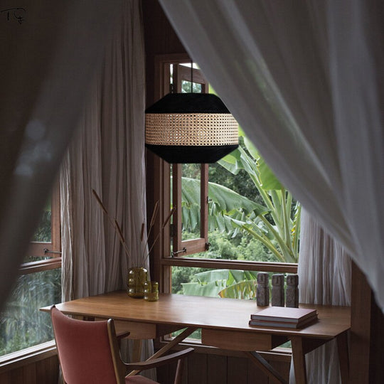 Japanese Minimalist Hand - Woven Rattan Pendant Lights Zen Art E27 Led Light Fixtures Living/Dining