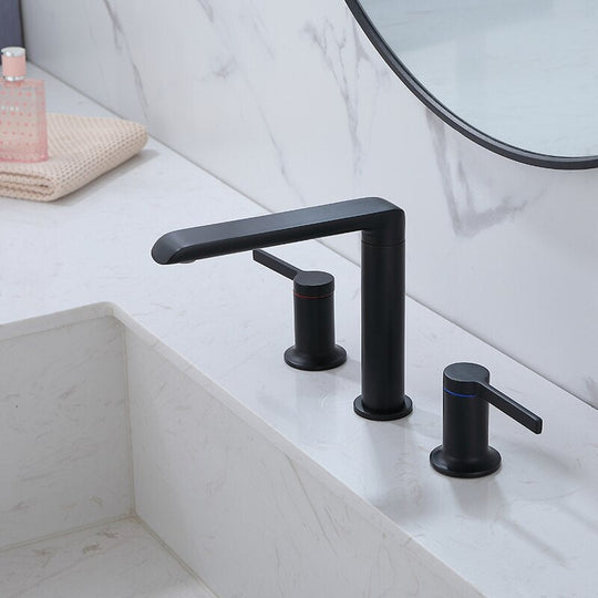 Brushed Gold Bathroom Widespread Basin Faucets Soild Brass Sink Mixer Hot &amp; Cold Lavatory Crane