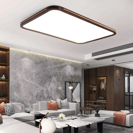 Ultra - Thin Solid Wood Living Room Chandeliers Modern Bedroom Lamp Rectangular Walnut Color Copper