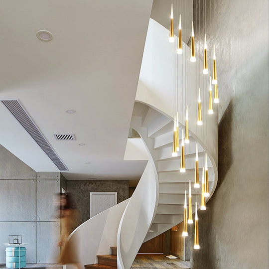 Led Chandelier Gold/Black/White/Coffe/Silver Staircase Long Pendant Lamp Duplex Building Villa