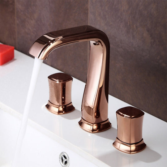 Bathroom Basin Sink Faucets Brass Widespread Mixer Tap Copper Hot &amp; Cold Lavatory Crane 3 Hole