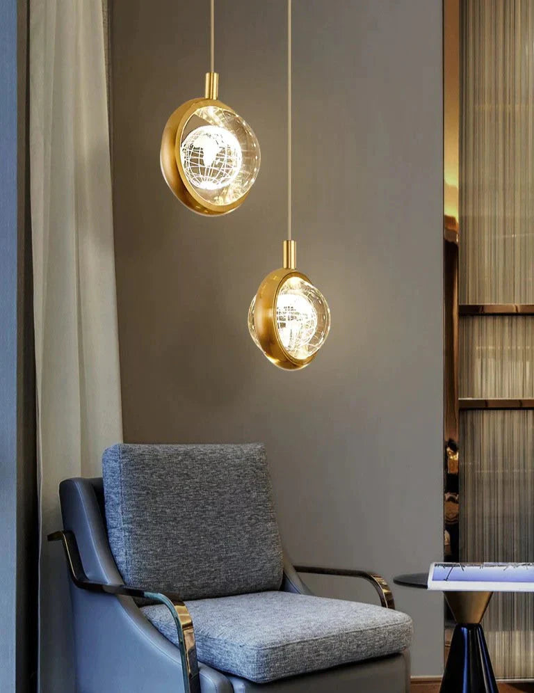 Light Luxury Duplex Villa Crystal Ball Long - Line Chandeliers Pendant
