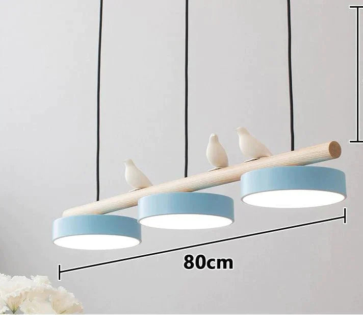 Restaurant Chandelier Three Head Bar Wooden Bird Blue / Trichromatic Light Pendant