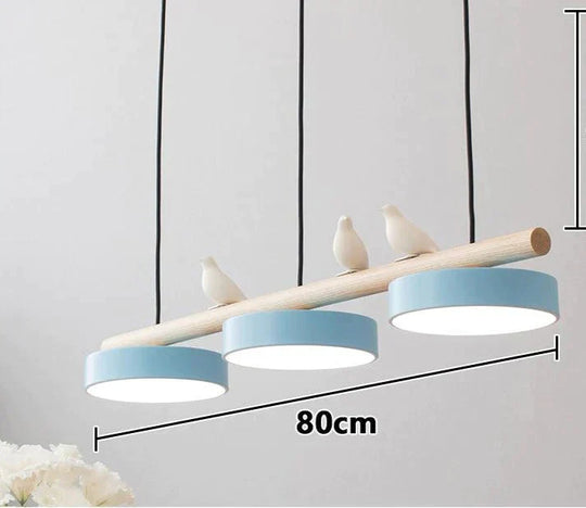 Restaurant Chandelier Three Head Bar Wooden Bird Blue / Trichromatic Light Pendant