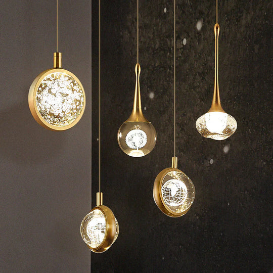 Light Luxury Duplex Villa Crystal Ball Long - Line Chandeliers Pendant