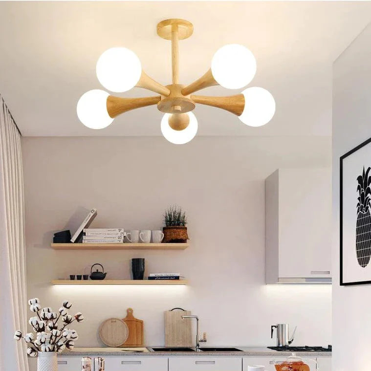 Nordic Log Dining Chandelier Solid Wood Bedroom Small Living Room Lights Wooden Lamps Pendant