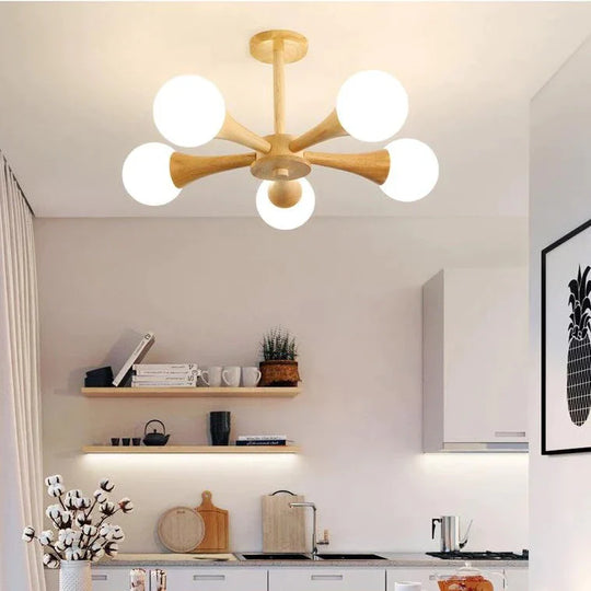 Nordic Log Dining Chandelier Solid Wood Bedroom Small Living Room Lights Wooden Lamps Pendant