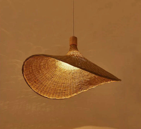 Bamboo Chandelier Rattan Straw Hat Lamp Stair Pendant