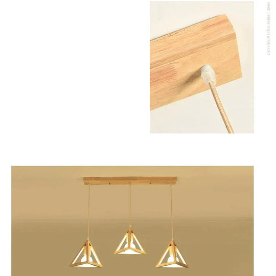Creative Three - Head Dining Room Chandelier Home Bar Original Wooden Solid Wood Pendant