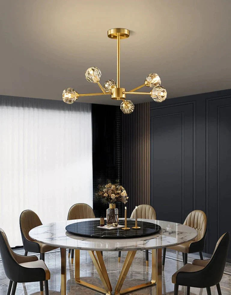 Crystal Chandelier All Copper Creative Led Lamp 6 Heads / Trichromatic Light Pendant