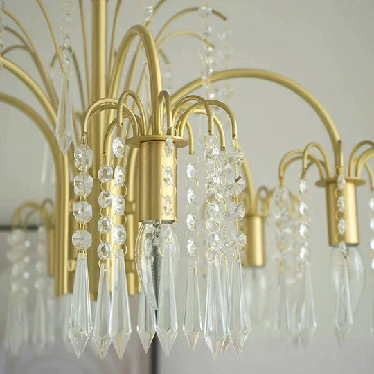 Copper Crystal Living Room Bedroom Study Chandelier Restaurant French Cafe Villa Model Lamp Pendant