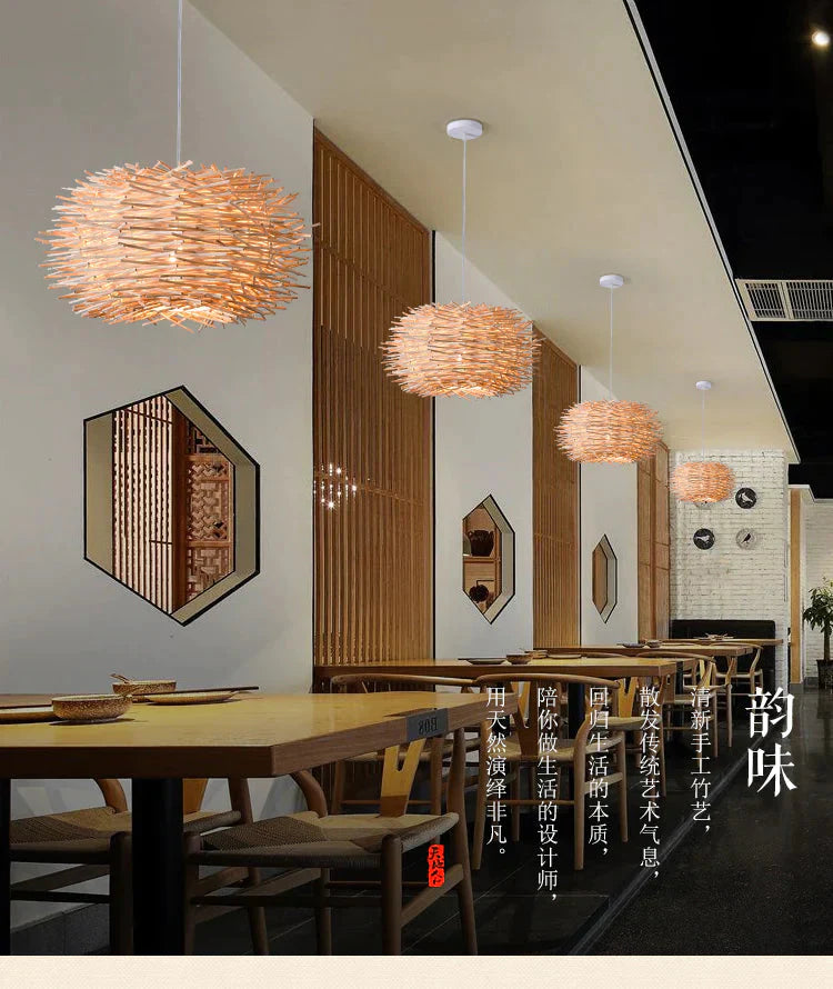 Bamboo Rattan Chandelier Restaurant Homestay Creative Bar Lamp Pendant
